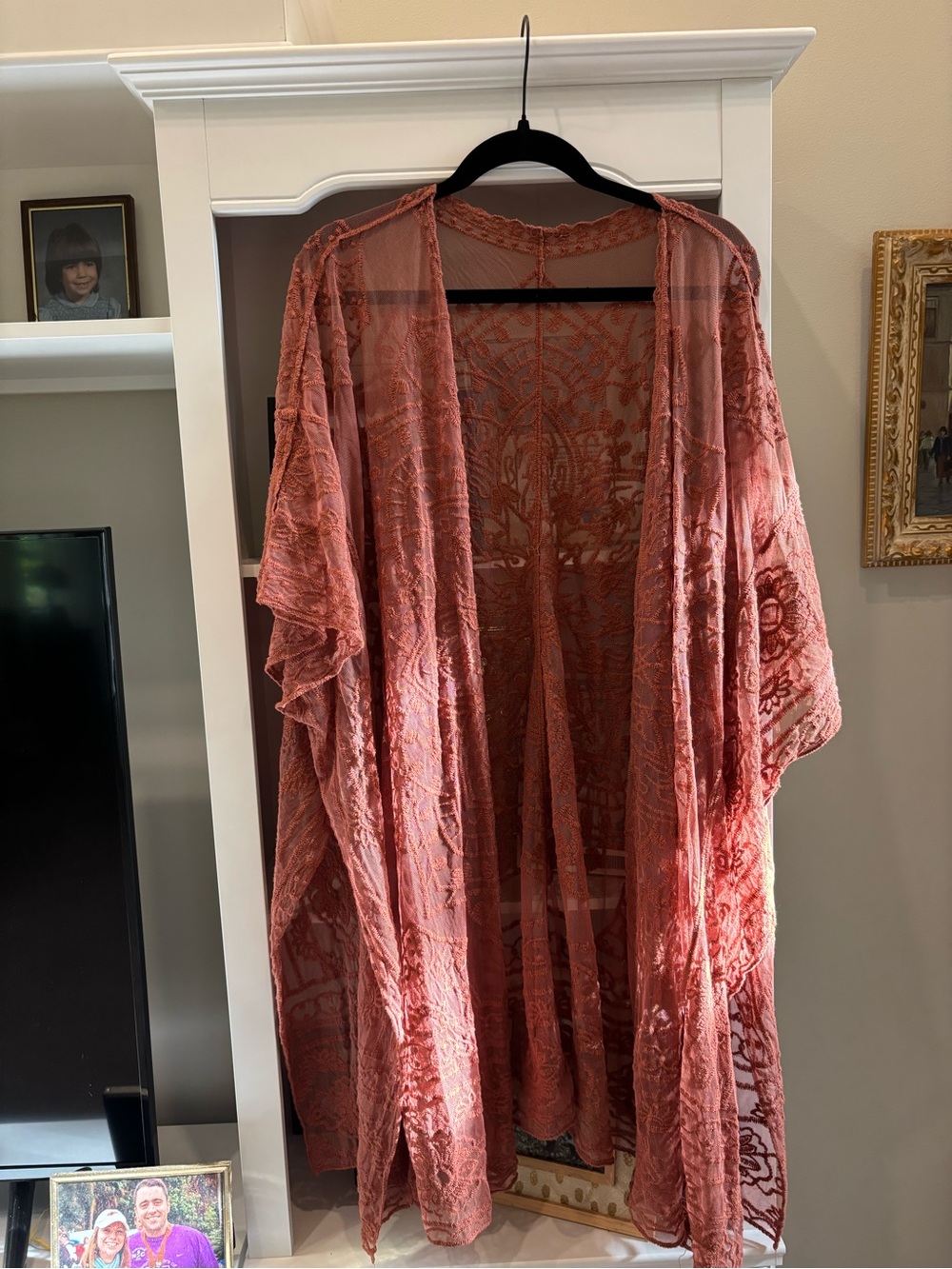 Long Brown Lace Duster Kimono - Picture 3 of 4